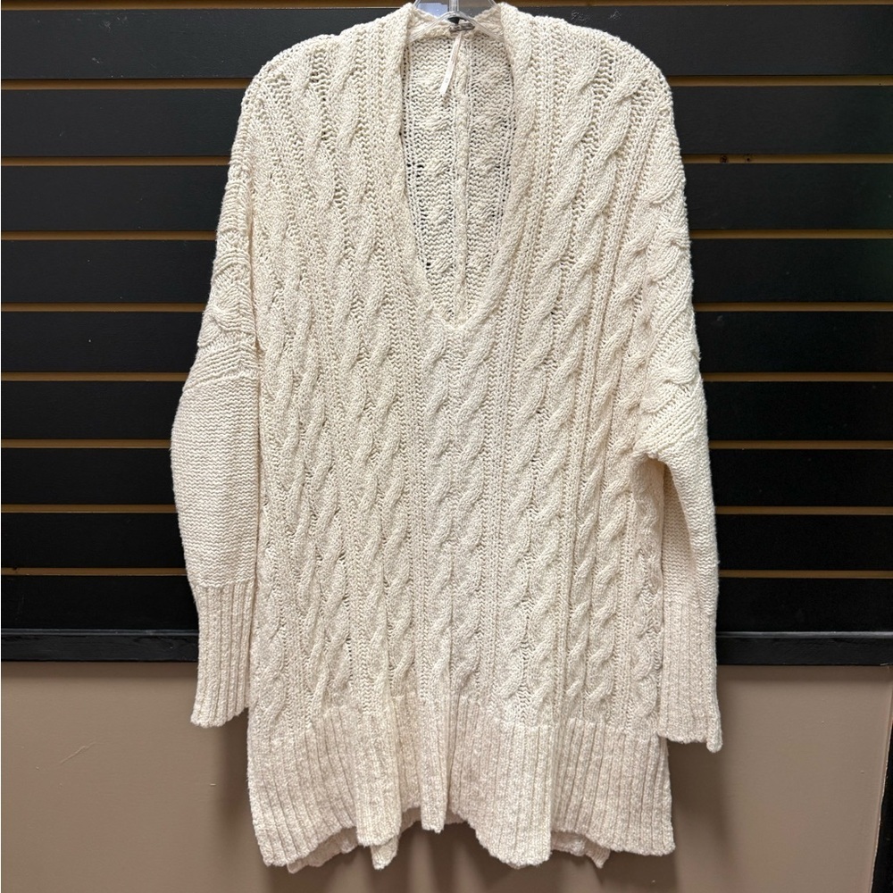 Free People Oversized Cream Cable Knit Cotton Sweater M
